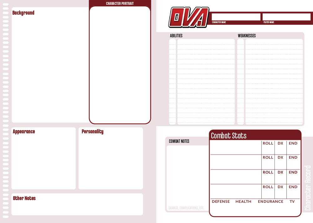 character sheet with tweaked left edge