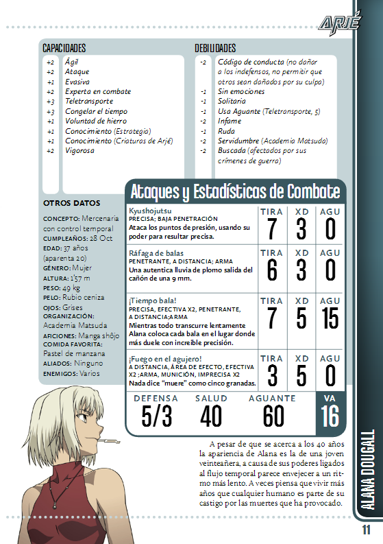 One of the three sample characters